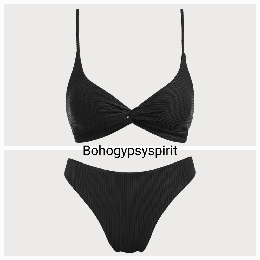 NWT Berlook Black Back TieTop & Black High Cut WaistBottom, L Bikini Set - Picture 13 of 16